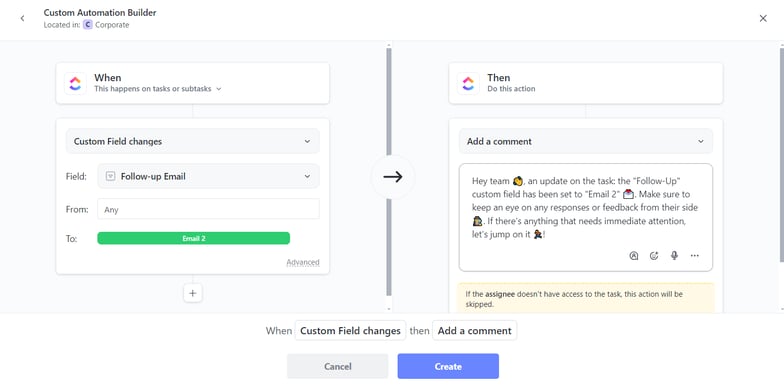 ClickUp Automation Comments Example 3