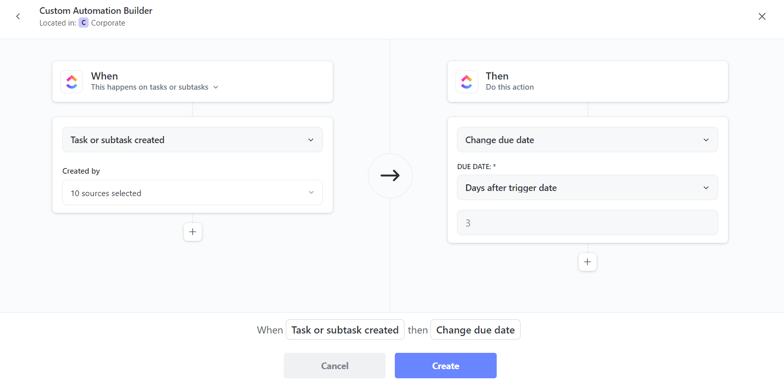 ClickUp Automation Task Created & Due Date Example