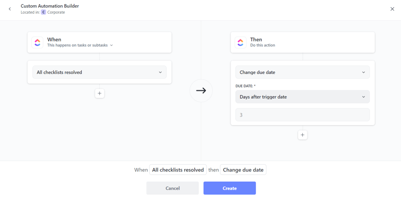 ClickUp Automation All Checklists Resolved & Due Date Example