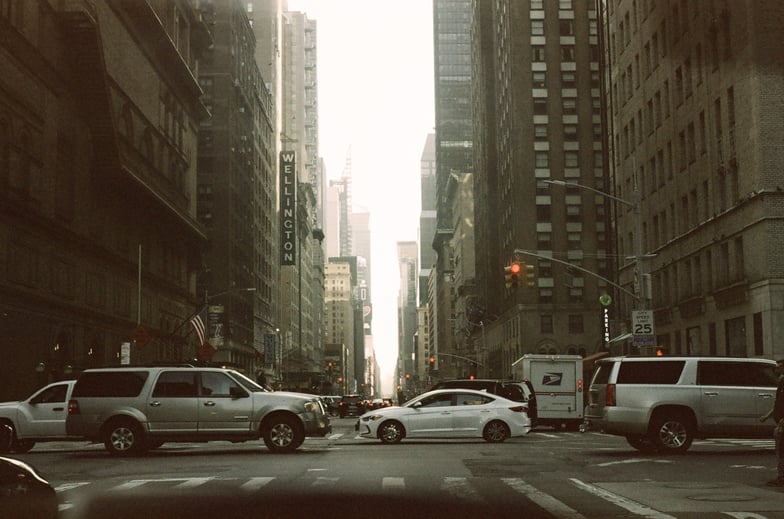 City street view symbolizing fast-paced creative energy at Braske Agency