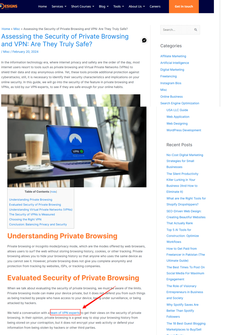 designs valley giving a backlink to an VPN site