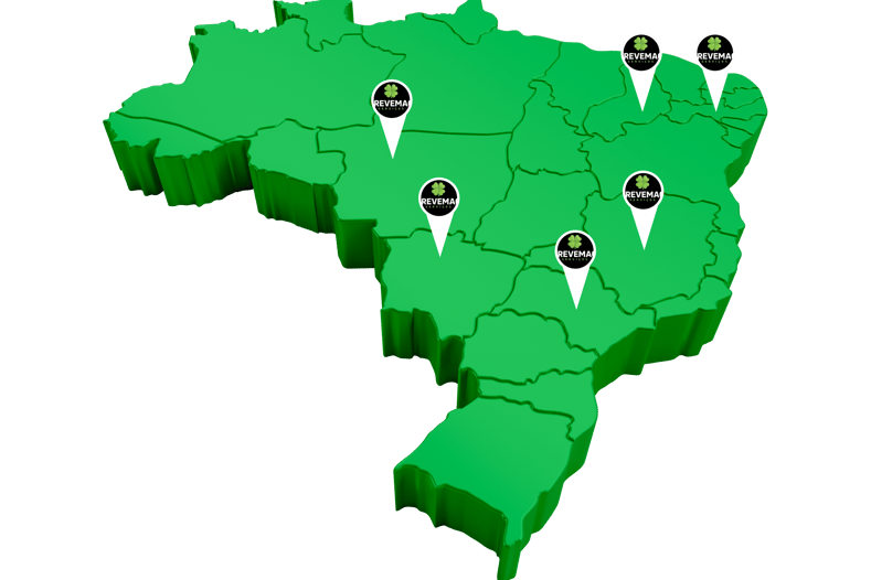 Mapa do brasil com alfinetes representando os estados que atuamos