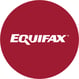 a red and white equifax logo on a red circle