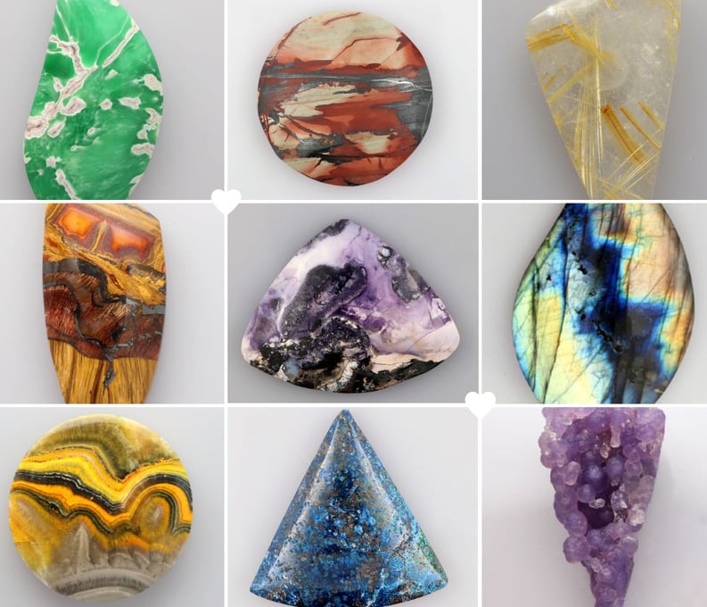 labradorite cabochons, rutilated quartz, marra mamba and many other rare and unique cabochons