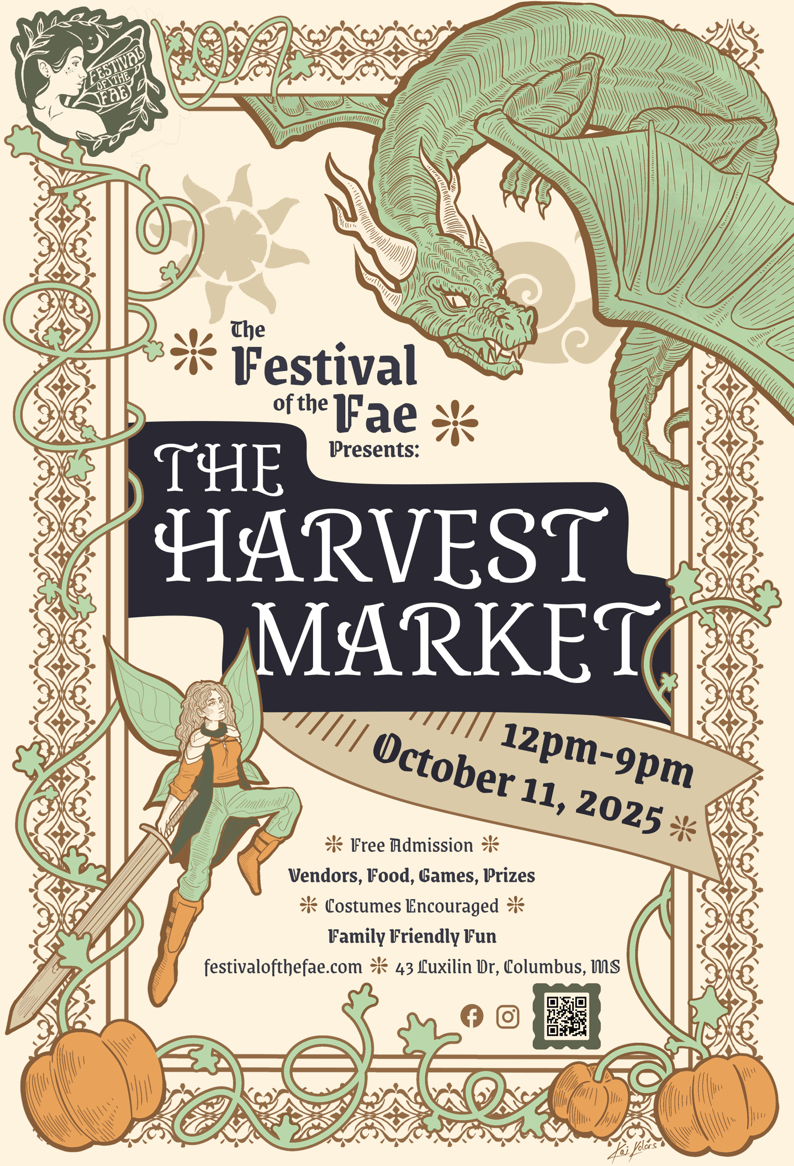 a poster for the festival of fae harvest markets on October 11.