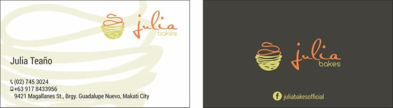 julia bakes business card front and back