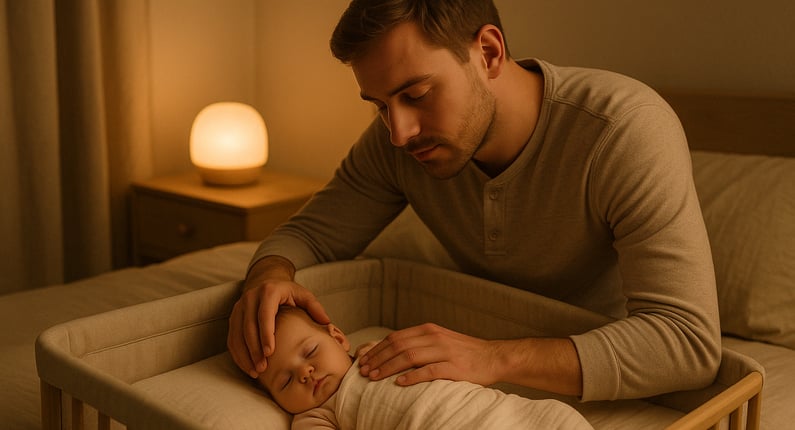 homme qui veille sur son bébé dans son berceau dans la chambre bébé