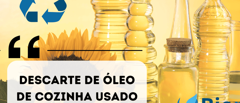 Imagem com fundo amarelo representando o óleo de cozinha, com garrafas de vidro e plástico cheias de