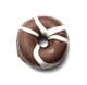 a chocolate covered donut with white icing and chocolate icing