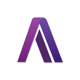a purple and white logo with a purple and white background