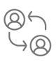 Iconos de dos perfiles de personas conectadas por flechas