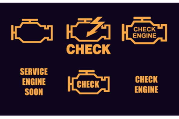 Check engine light dashboard display showing diagnostic warning indicators