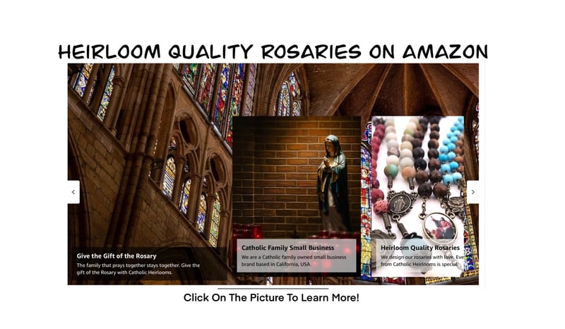 Image of inside a cathedral with heirloom Rosaries.