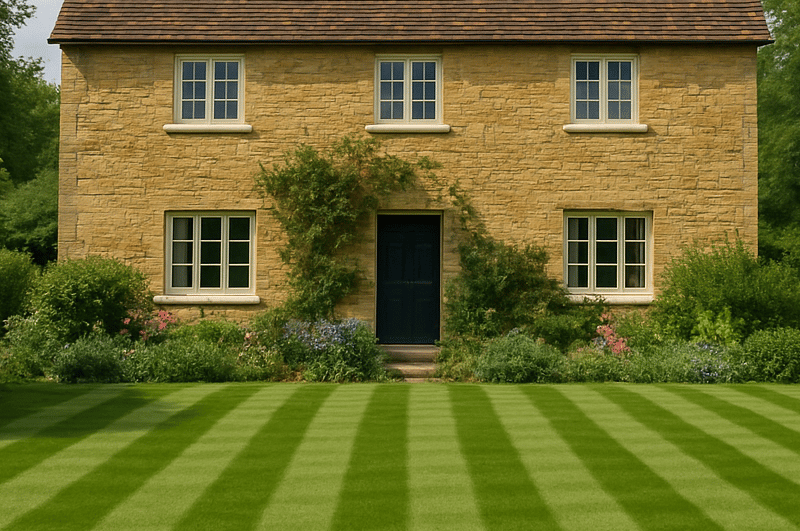 Finished front garden with crisp hedge