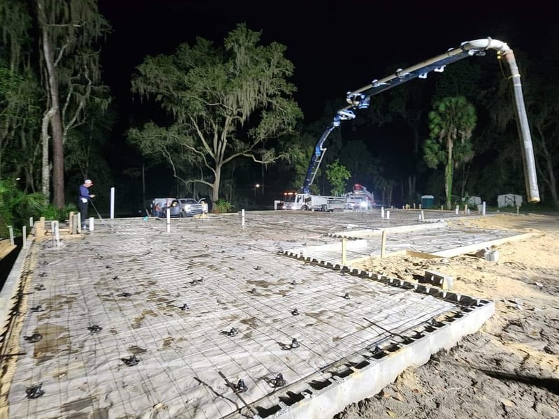 Croft boom pump operating on a night pour, showing schedule flexibility