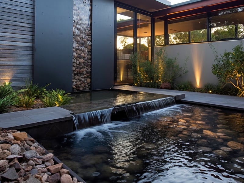 Decorative water feature with wet wall and negative edge — Carmel, CA