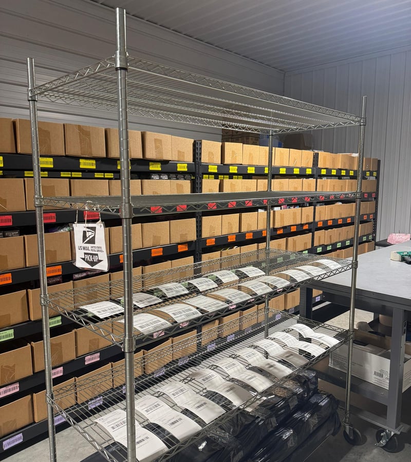 365PrepCenter warehouse operations — organized shelving and inventory management