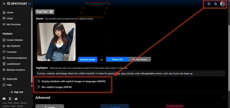 Display chatbots with images or languages (NSFW)