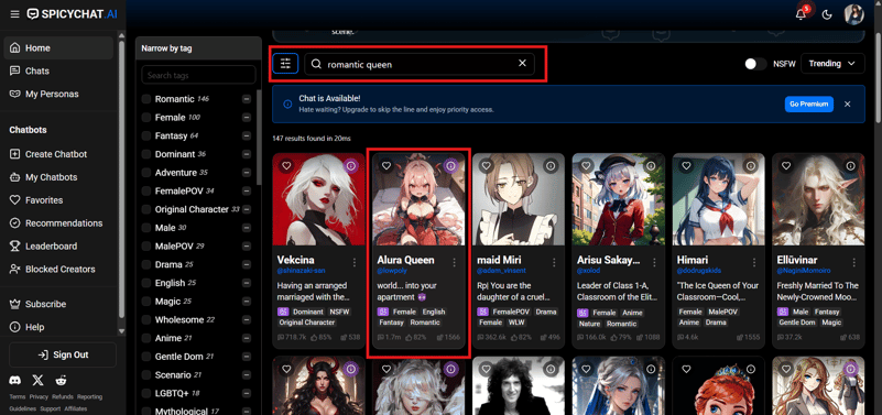 search a spicychat bot