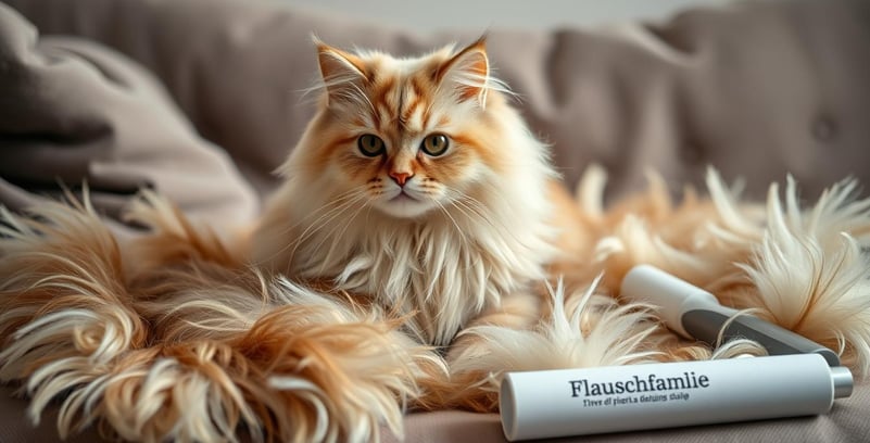 a cat with a roll of hair on a couch