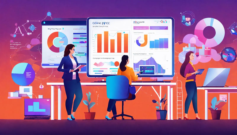 a group of people working on a project dashboard showing AI powered forecasting