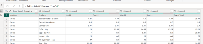 remove rows in power query