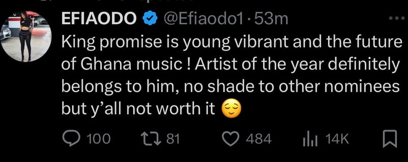 Efia Odo  in a post via X.