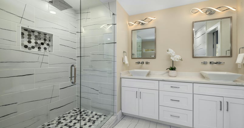 white calacatta tiles bathroom