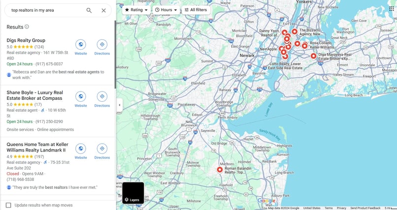 Screenshot of the local search pack of Google as a way to create a dominant real estate SEO strategy