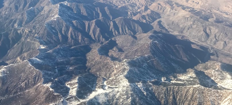 Snow at the mountain tops on the way to Las Vegas