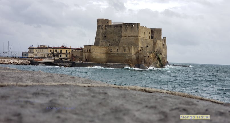 Dramatic walls of an old Ovo Palace in Napoli, Europe