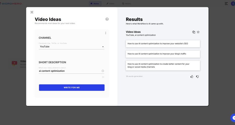 video idea - wordhero AI