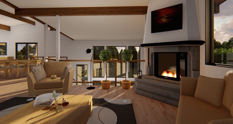 Creekside Contemporary Home Render Living