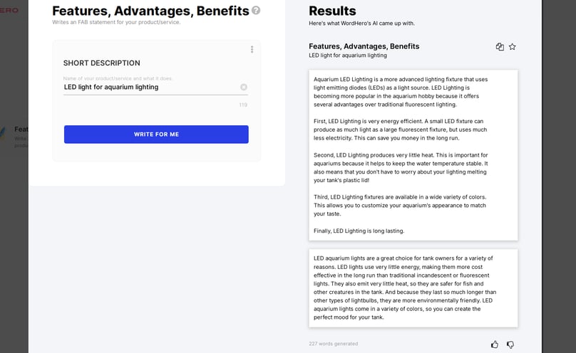 Wordhero AI FAB tools test