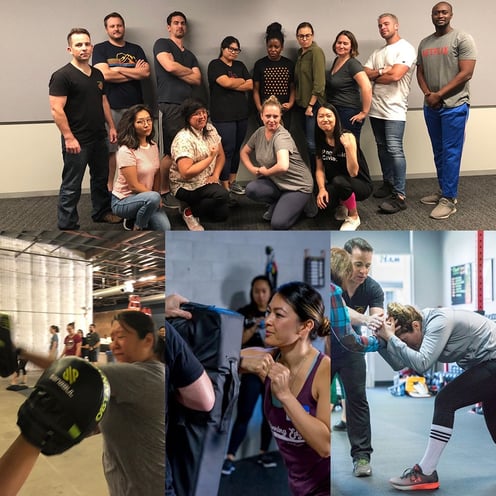 Self defense class, hitting