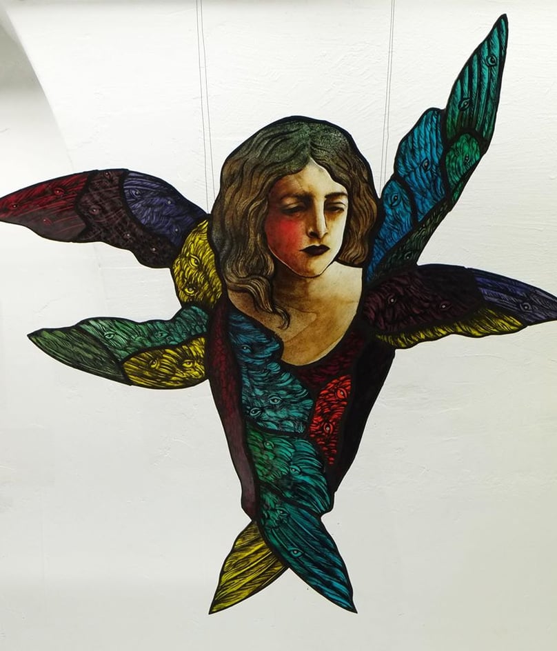 stained glass cherub angel wings art craftmanship