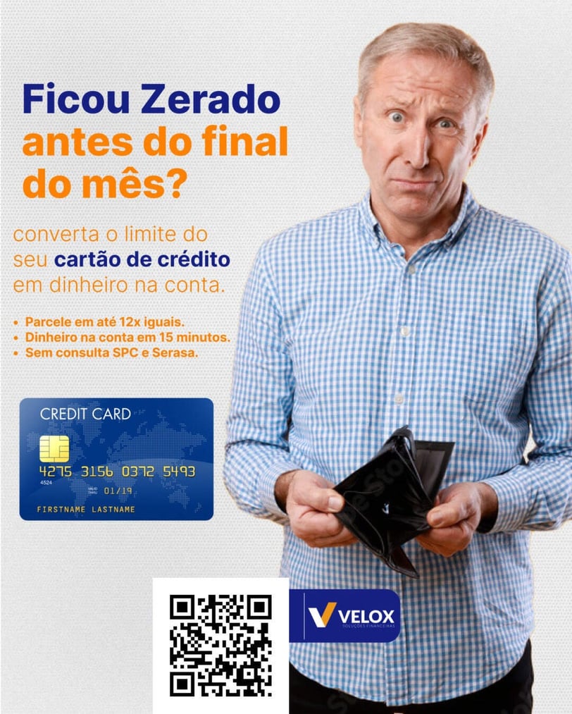 Homem mostrando a carteira vazia.Faça diferente, faça um empréstimo com Cartão de Crédito