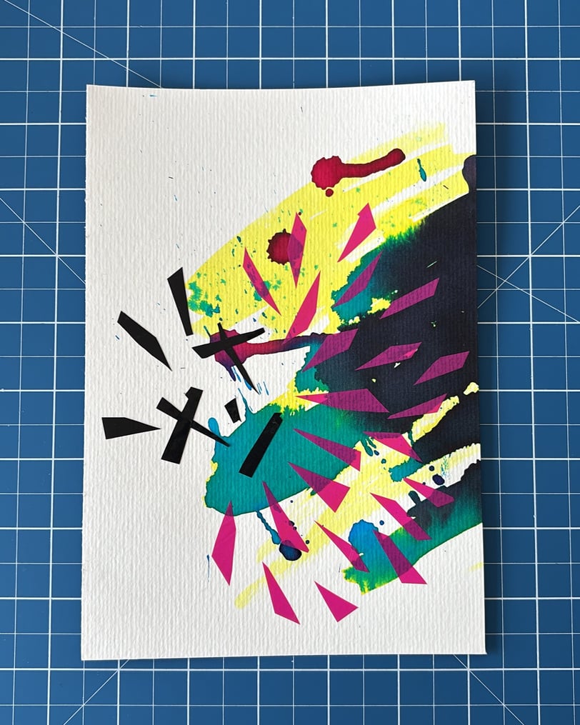 arte contemporânea feita com ecoline, washi tape e fitas adesivas sobre papel canson.
