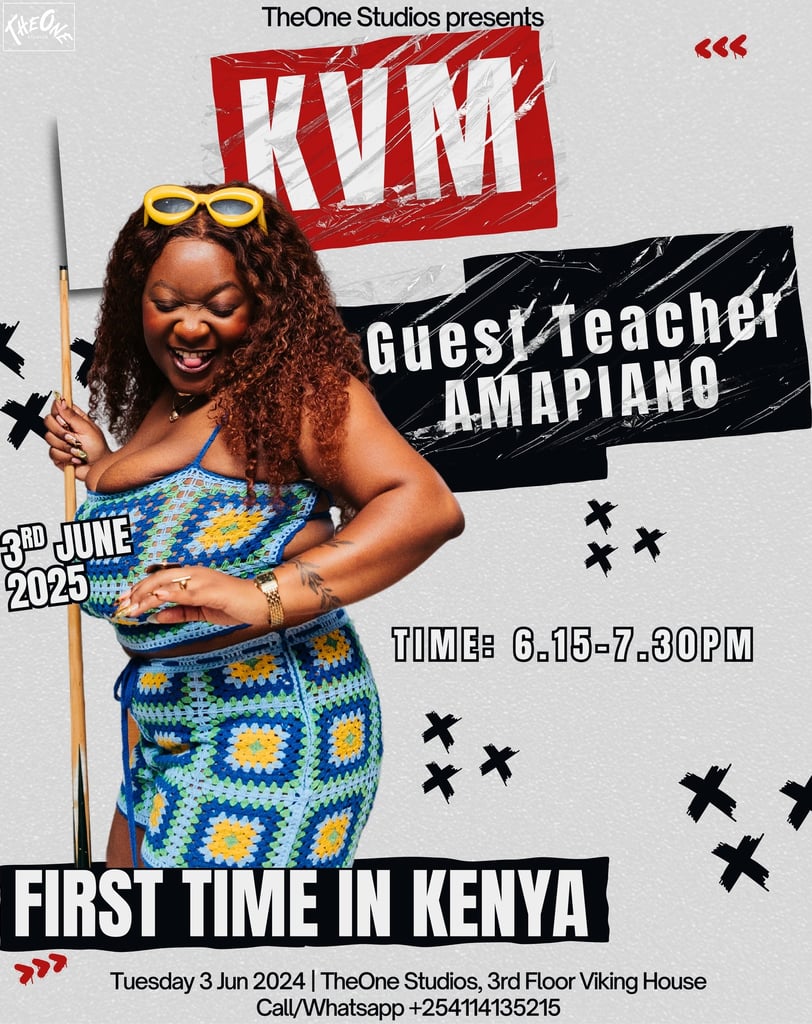 a flyer announcing Paida of KVM studios Amapiano dance workshop at TheOne Studios Nairobi