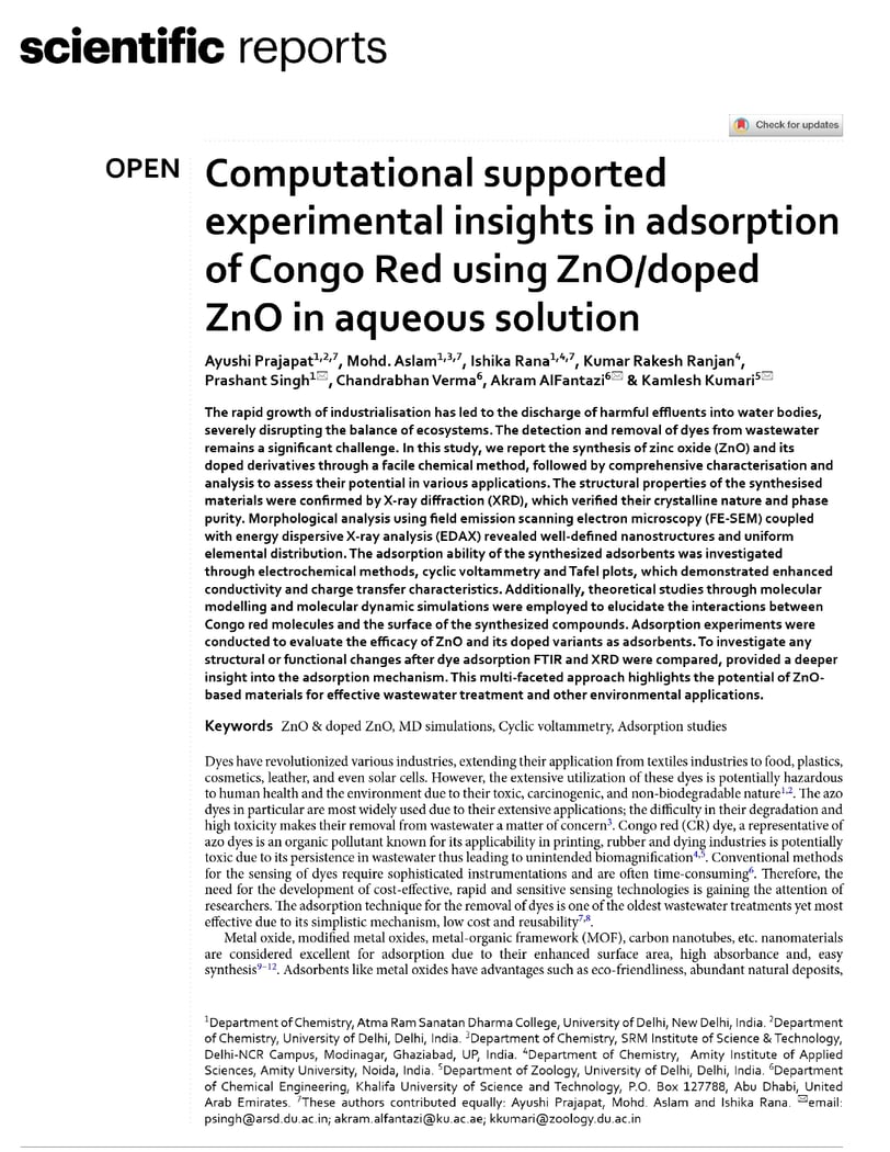 Computational supported experimental insights in adsorption of Congo Red using ZnO/doped ZnO in aque