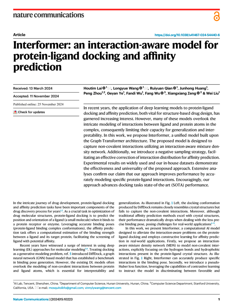Interformer: an interaction-aware model for protein-ligand docking and affnity