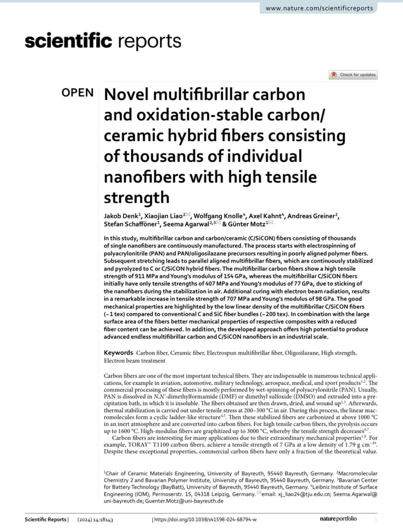 Novel multifibrillar carbon and oxidation‑stable carbon/ ceramic hybrid fibers consisting of thousan