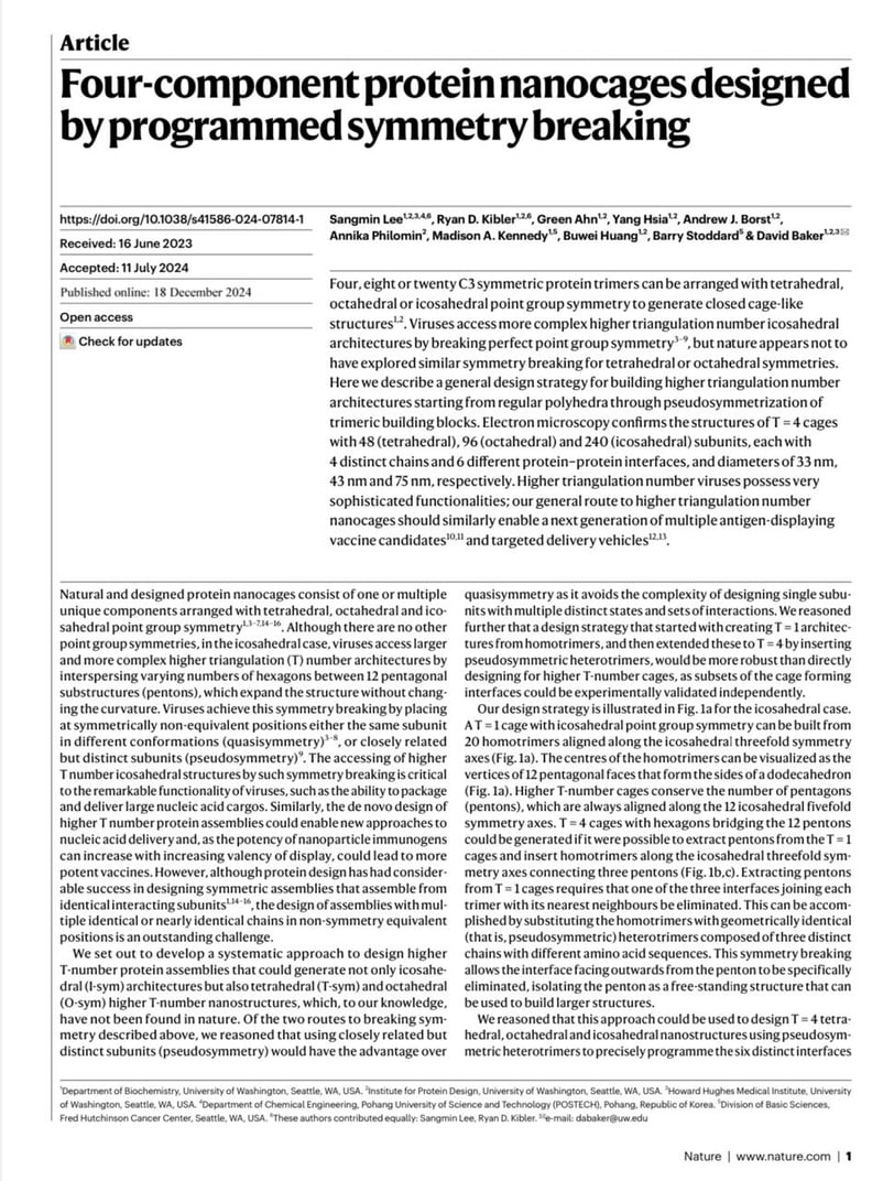 Four-component protein nanocages designed by programmed symmetry breaking