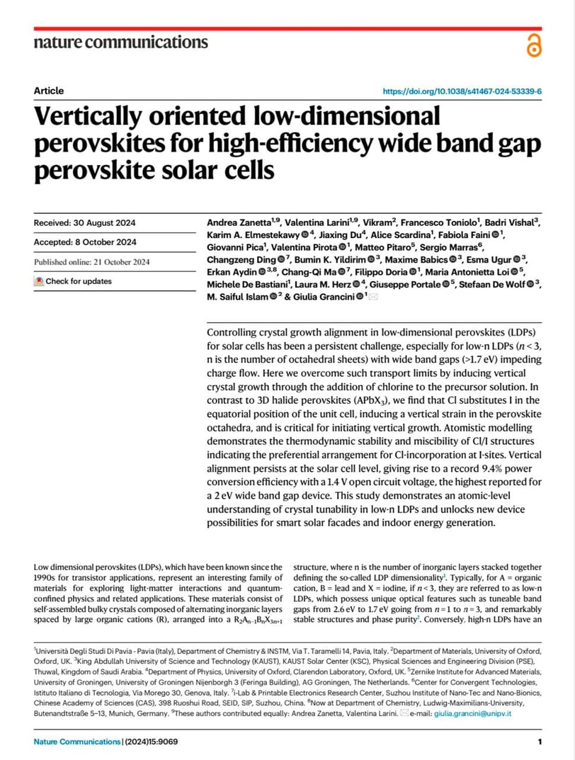 Vertically oriented low-dimensional perovskites for high-efficiency wide band gap perovskite solar c