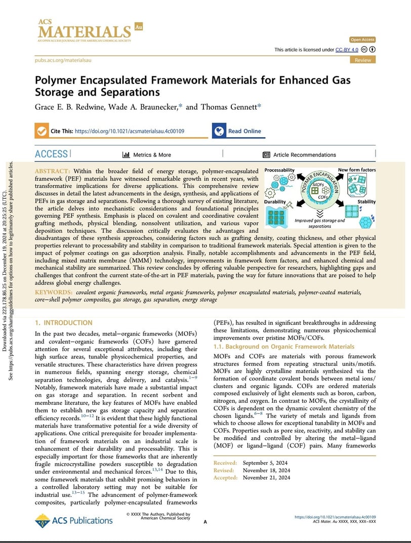  Polymer Encapsulated Framework Materials for Enhanced GasStorage and Separations