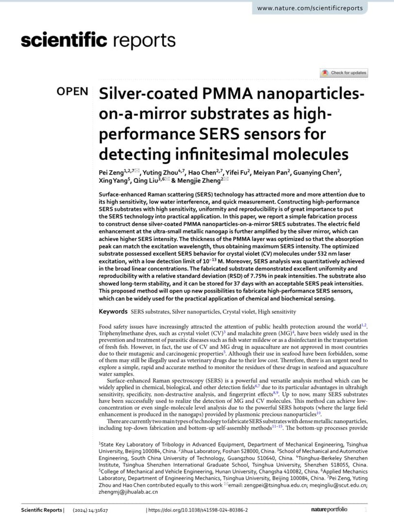 Silver-coated PMMA nanoparticles on- a-mirror substrates as high performance SERS sensors for detect