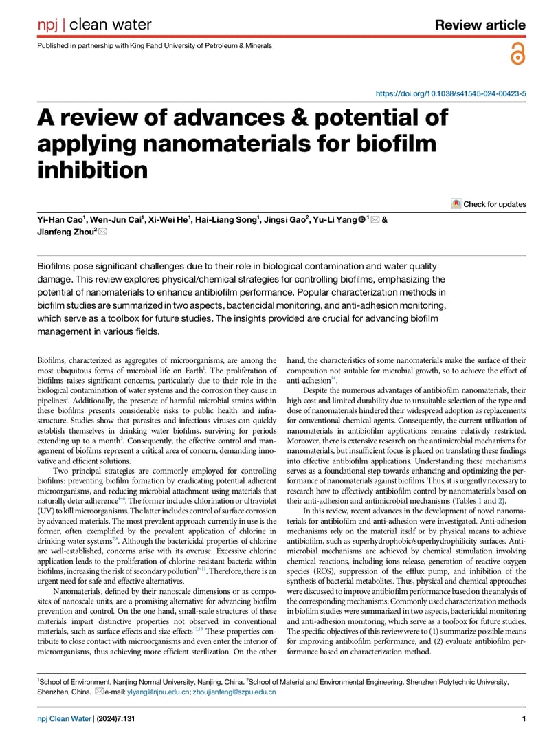 A review of advances & potential of applying nanomaterials for biofilm inhibition 