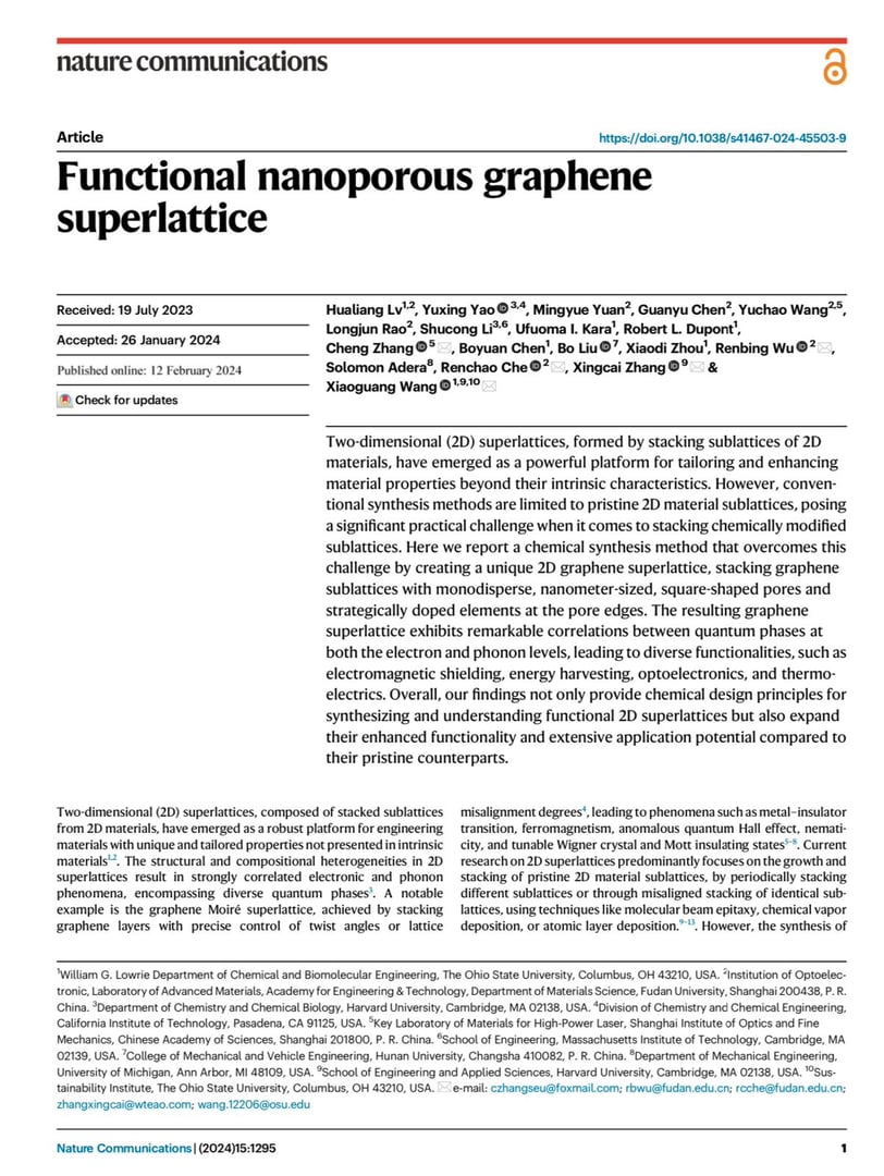 Research article about functional nanoporuous graphene superlattice