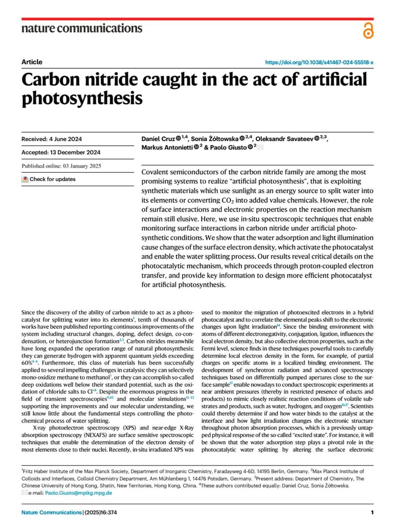 Carbon nitride caught in the act of artificial photosynthesis