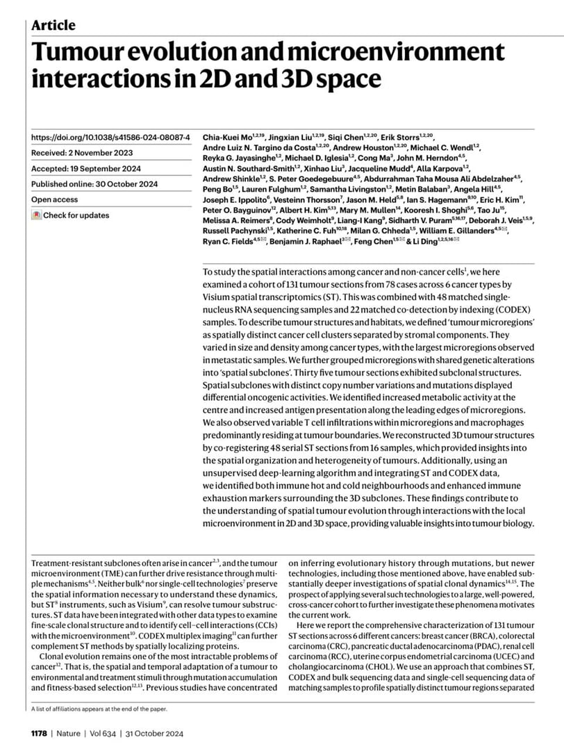 Tumour evolution and microenvironment interactions in 2D and 3D space
